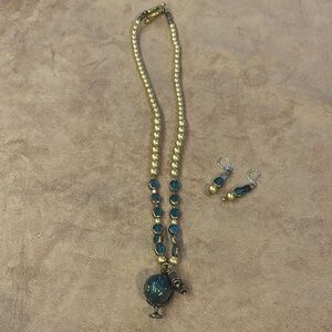 Chic Gold and Blue Beaded Necklace Set